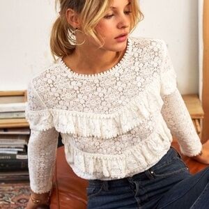 Sezane Ninon Blouse, Ecru, Sm, 36, Excellent Condition